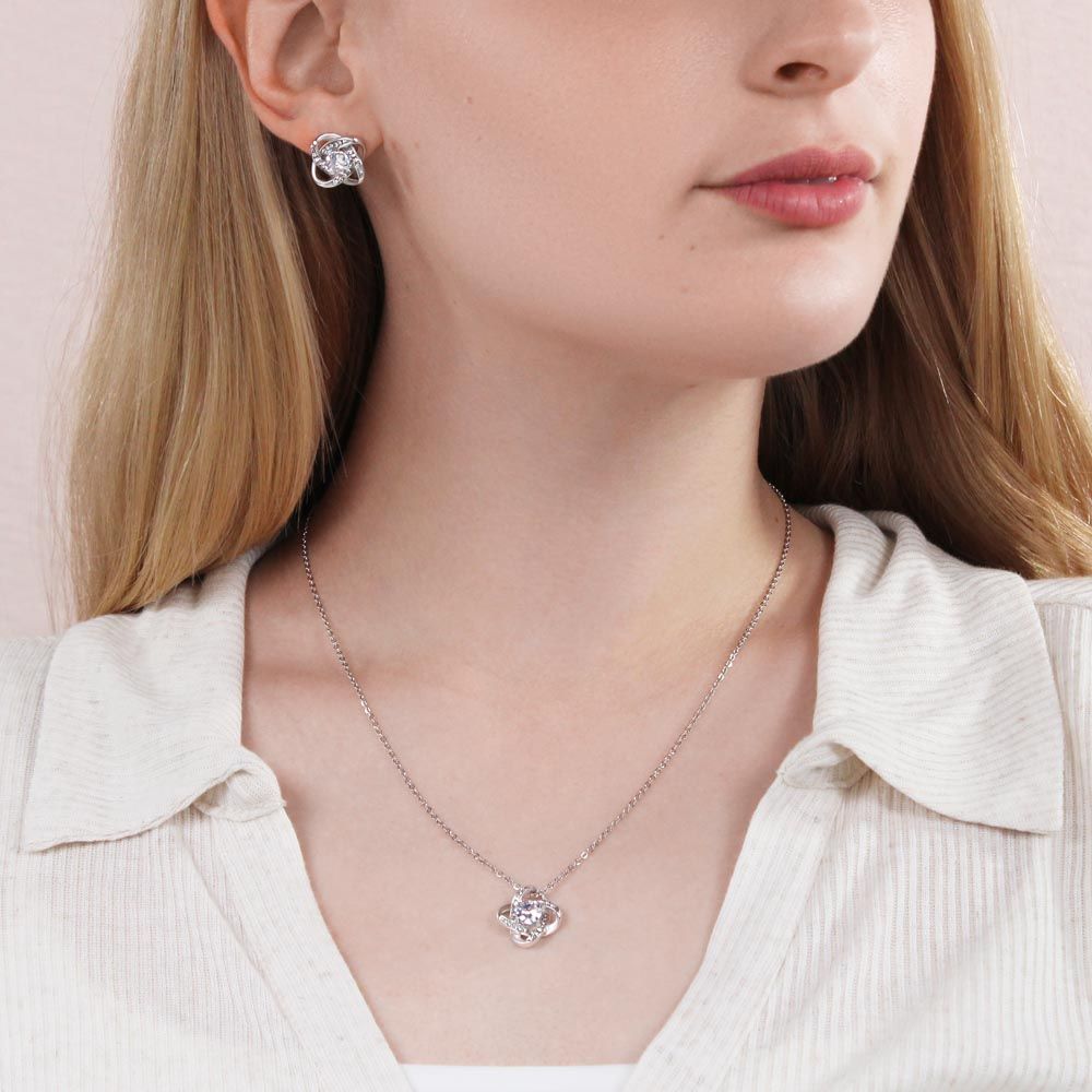 To My Wife, I Can't Live Without You - Love Knot Necklace and Earring Set
