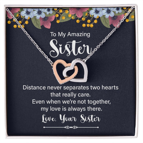 To My Amazing Sister, My Love Is Always There - Interlocking Hearts Necklace