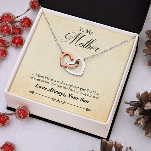 Son to Mother, The Sweetest Gift - Interlocking Hearts Necklace