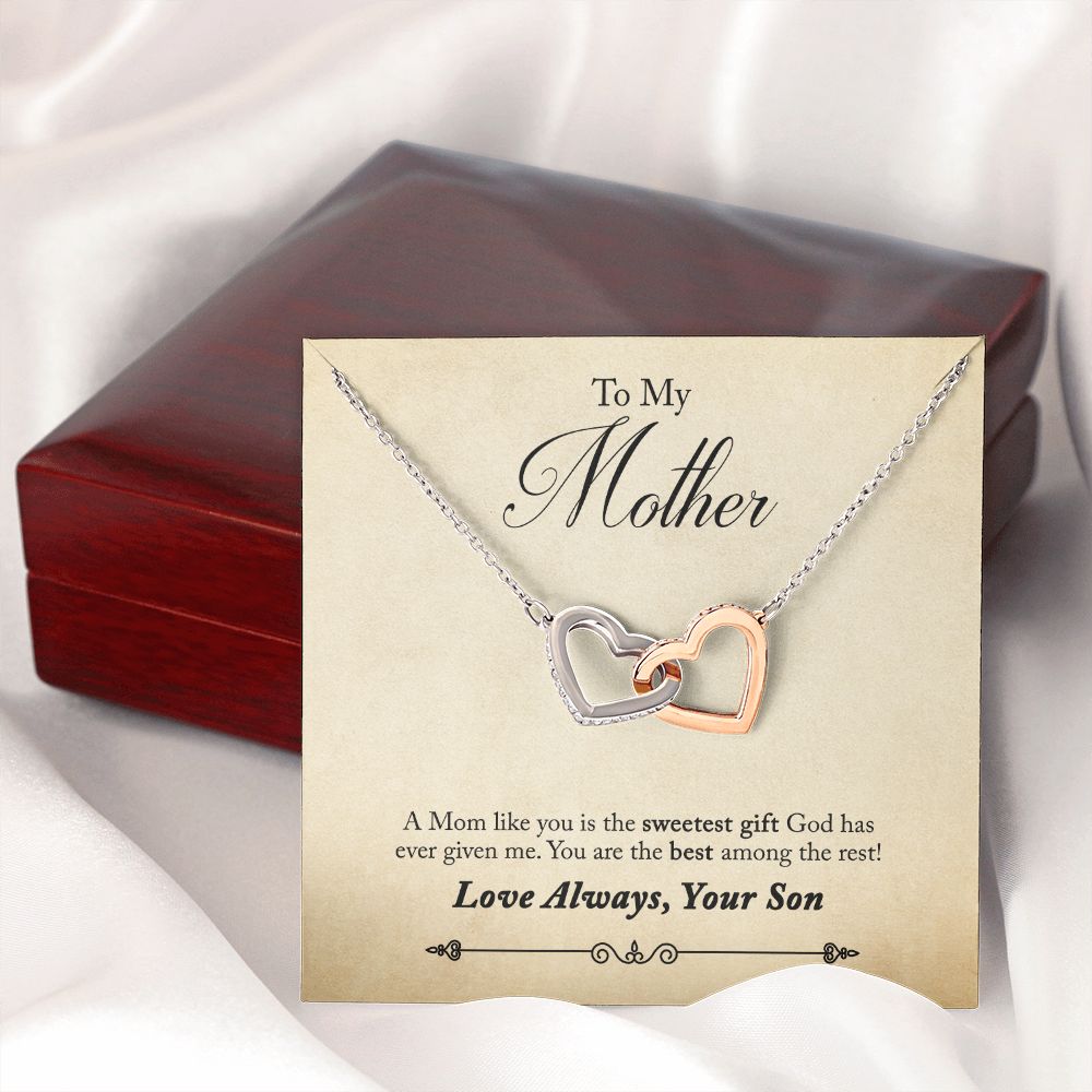 Son to Mother, The Sweetest Gift - Interlocking Hearts Necklace