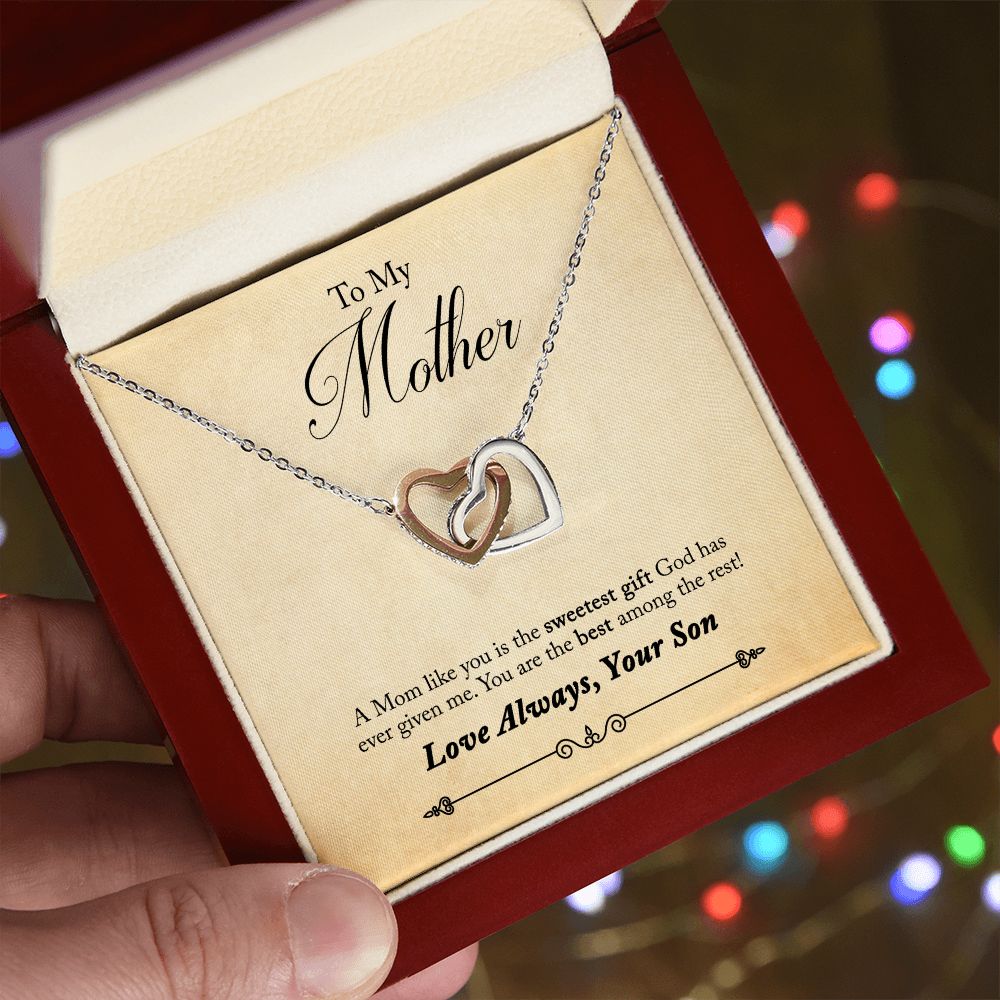 Son to Mother, The Sweetest Gift - Interlocking Hearts Necklace