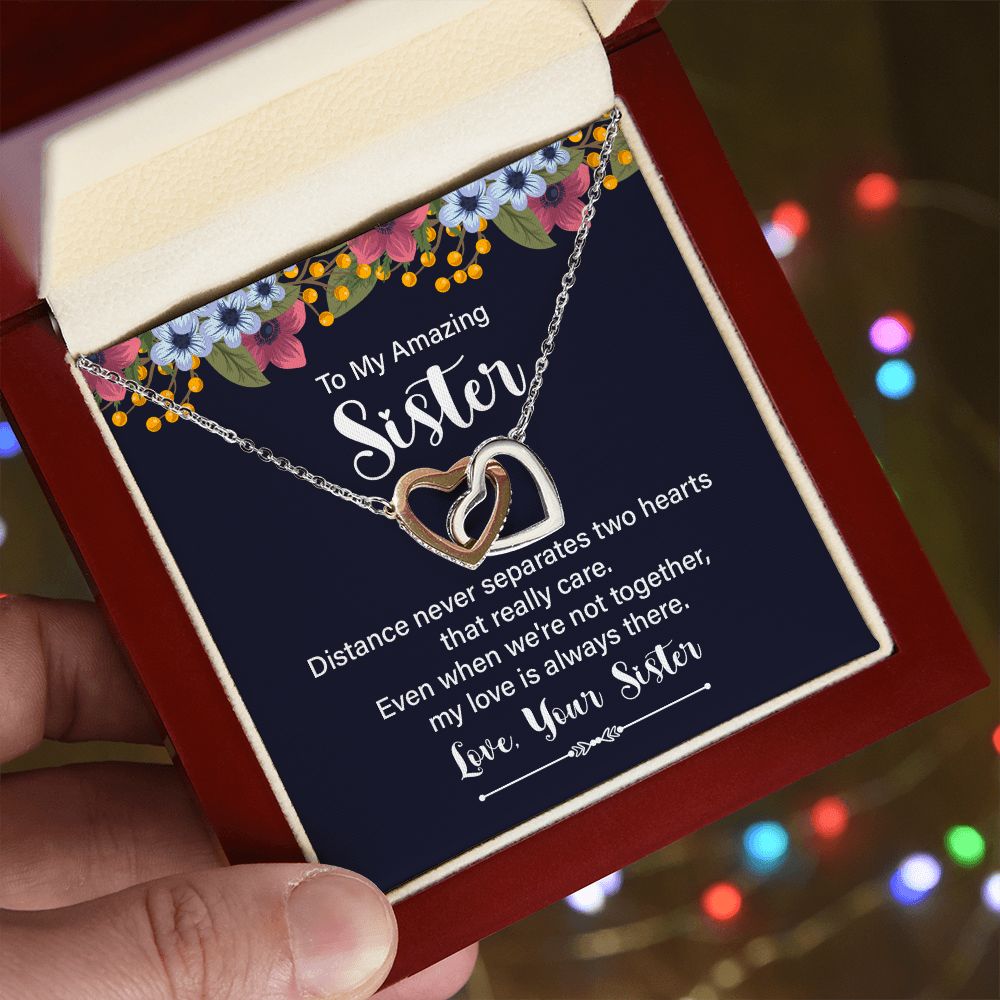 To My Amazing Sister, My Love Is Always There - Interlocking Hearts Necklace